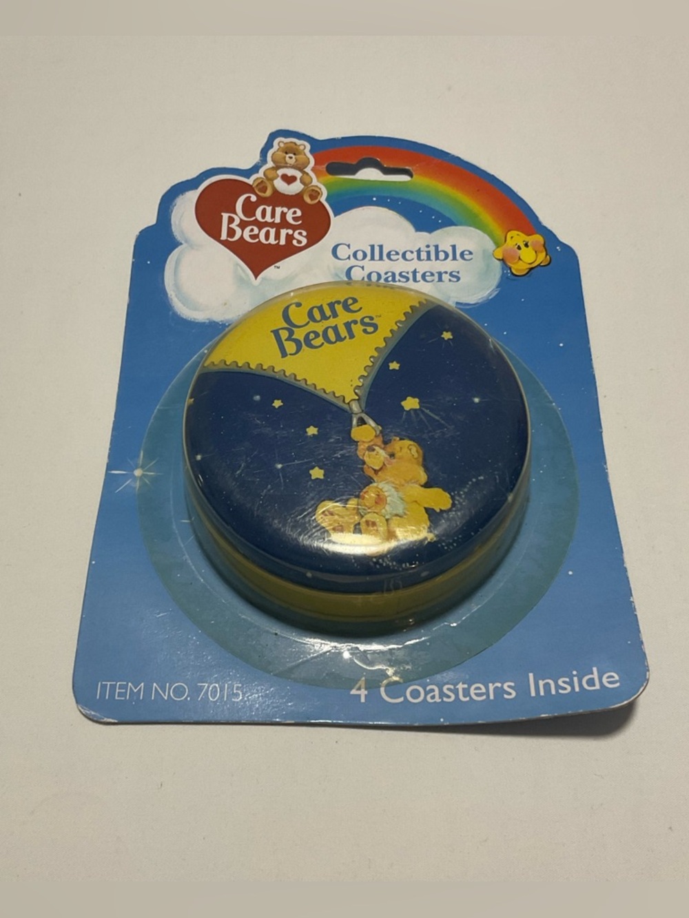 Brand New 4 CARE BEARS DRINK COASTERS +Tin Vintage 2002 Rixtins Rix Sealed